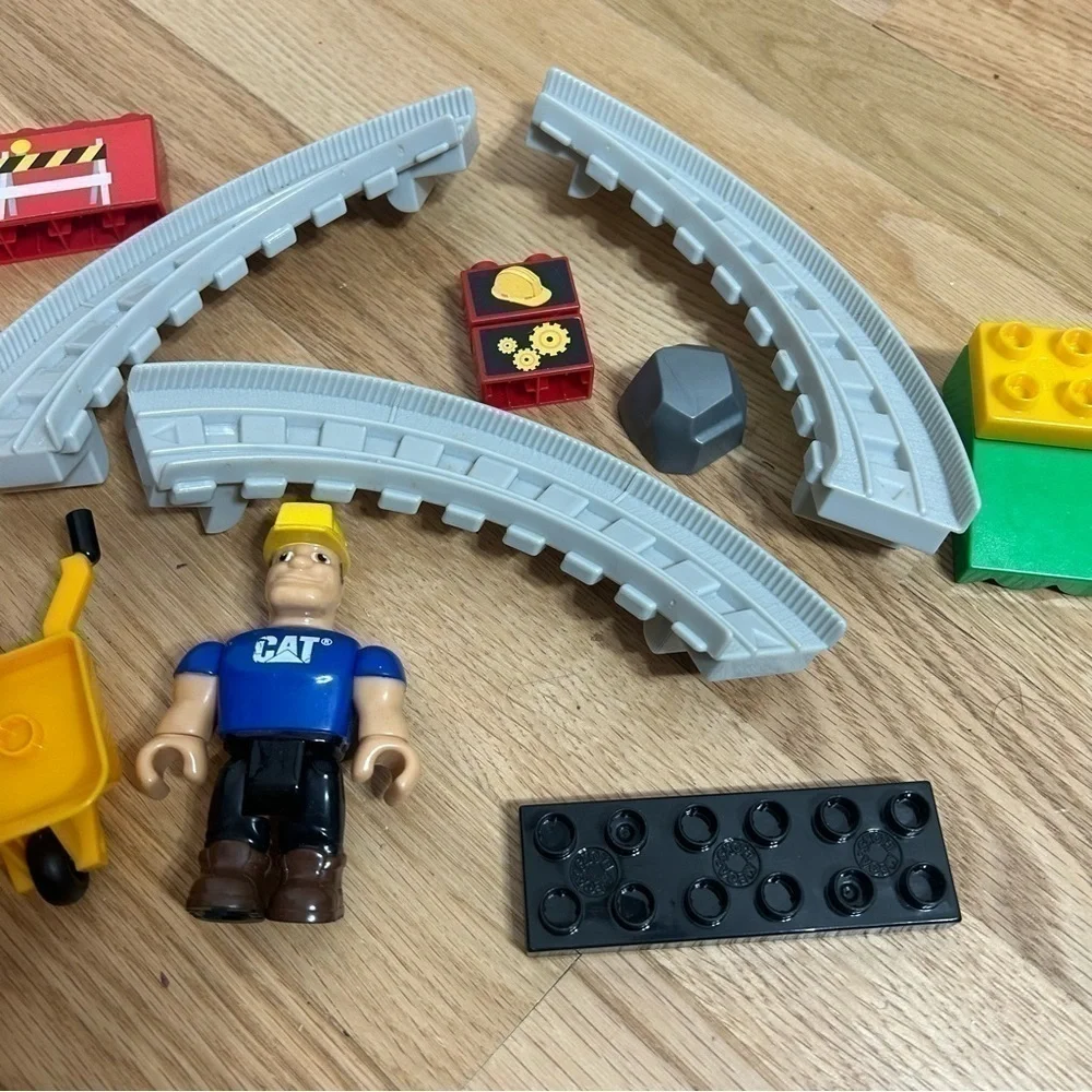 Cat Worker Mega Bloks Building Pieces Wheel Barrel Train Track Kids Toy